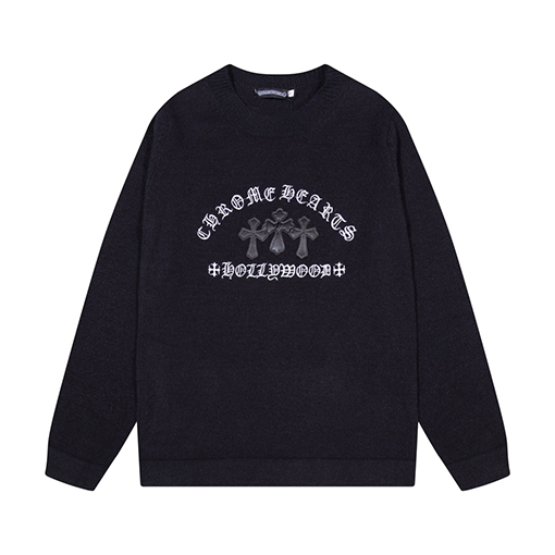 クロムハーツ クロスレザーハードウェア刺繍クルーネックセーター