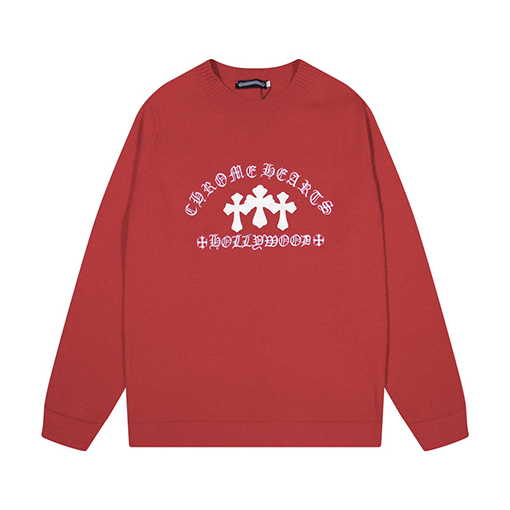 クロムハーツ クロスレザーハードウェア刺繍クルーネックセーター