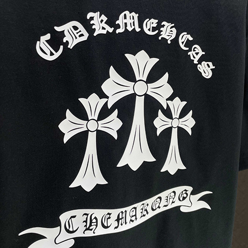 クロムハーツ 新しいロゴサンスクリット十字架立体シリコン半袖Tシャツ