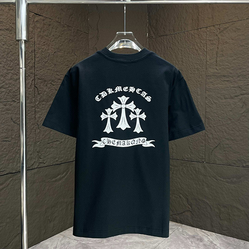 クロムハーツ 新しいロゴサンスクリット十字架立体シリコン半袖Tシャツ