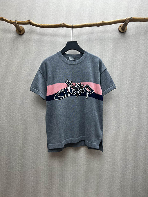 ディオールスーパーコピー 新しいグレーウールニット半袖Tシャツ