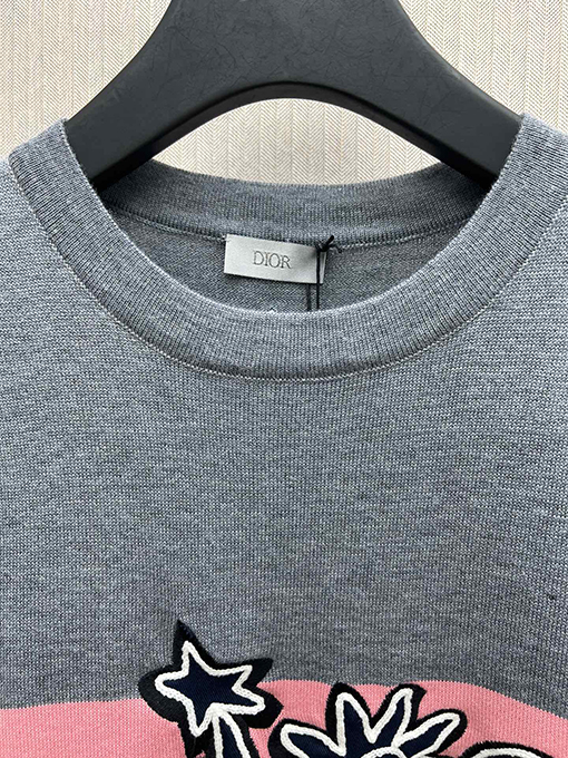 ディオールスーパーコピー 新しいグレーウールニット半袖Tシャツ
