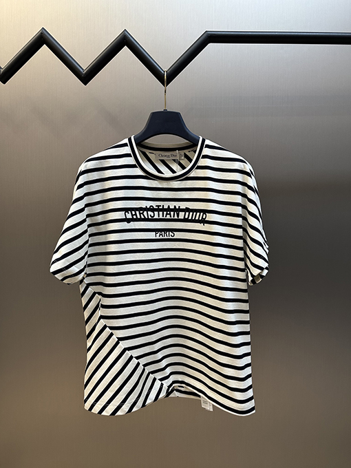 ディオール ファッション不規則ストライプ半袖Tシャツ