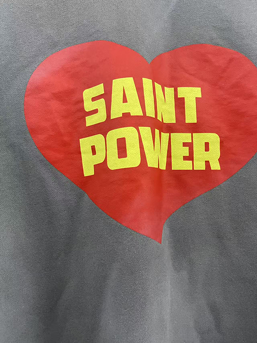 セント マイケル25SS“POWRER”プリントロゴウォッシュ古い長袖ラウンドネックパーカー