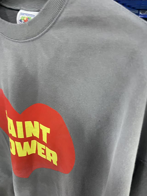 セント マイケル25SS“POWRER”プリントロゴウォッシュ古い長袖ラウンドネックパーカー