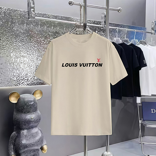 ルイヴィトンコピー プリントラウンドネック半袖Tシャツ