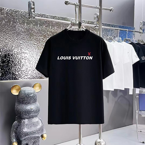 ルイヴィトンコピー プリントラウンドネック半袖Tシャツ