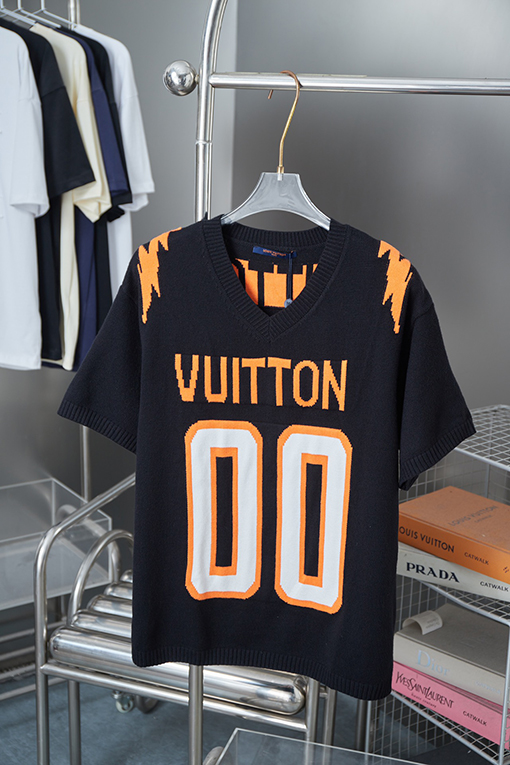 ルイヴィトンコピー 新しい Lv ニットニット刺繍文字ロゴ半袖Tシャツ