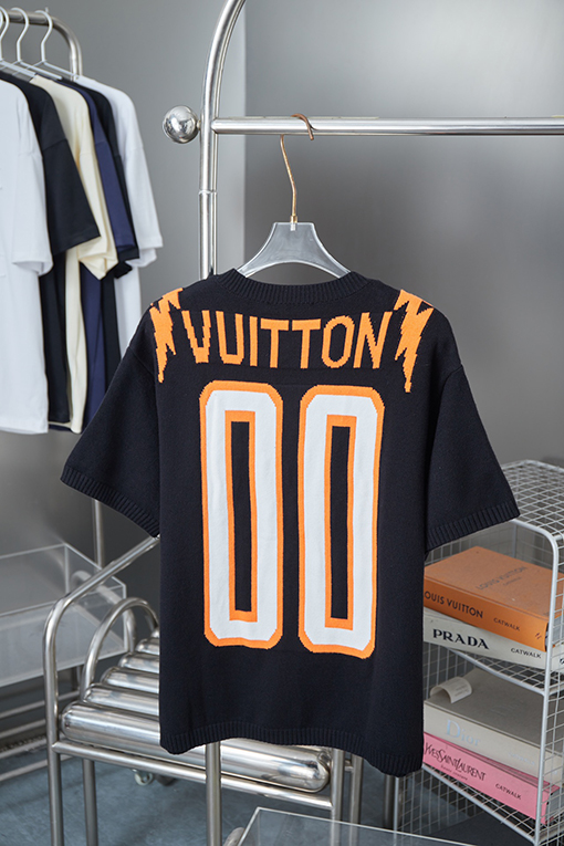 ルイヴィトンコピー 新しい Lv ニットニット刺繍文字ロゴ半袖Tシャツ