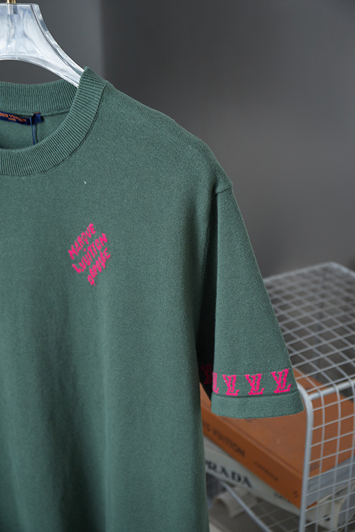 ルイヴィトン ファッション刺繍 Lv ニット文字ロゴ半袖Tシャツ