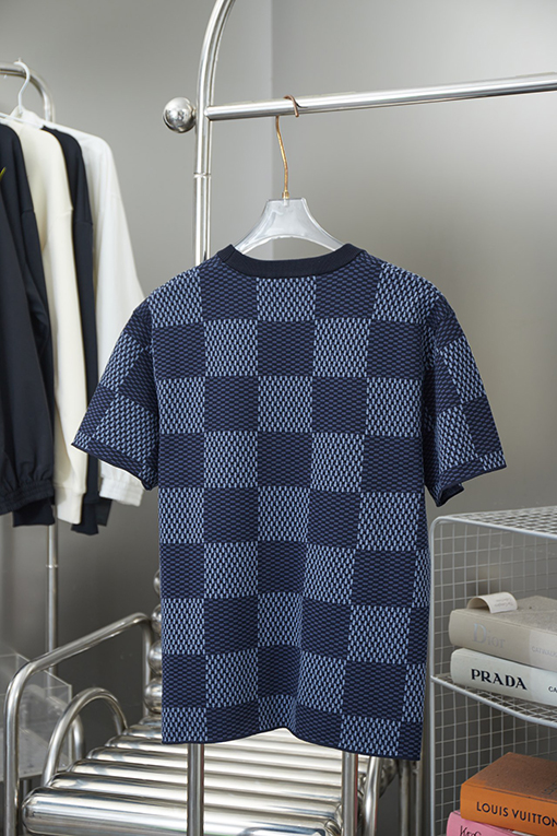ルイヴィトン ラインストーン刺繍ロゴ文字編み半袖Tシャツ