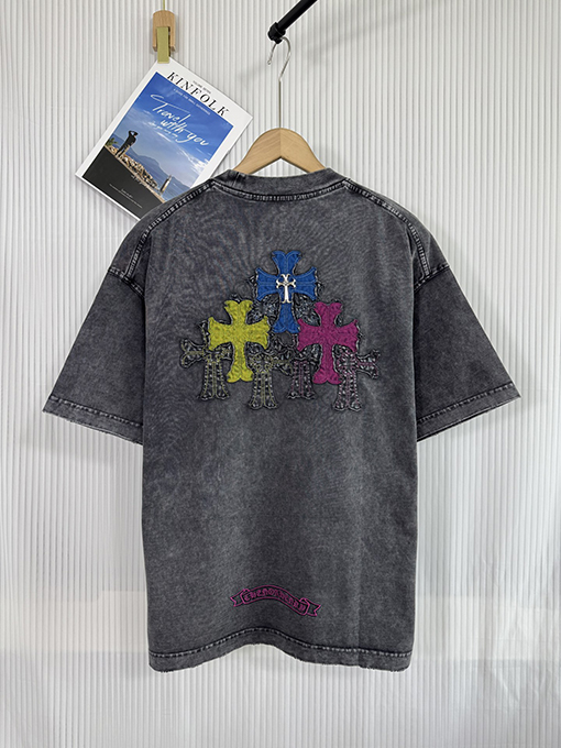 クロムハーツ新しい馬蹄十字プリント水洗い布刺繍半袖Tシャツ