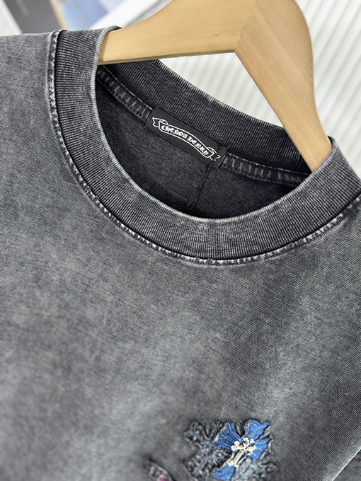 クロムハーツ新しい馬蹄十字プリント水洗い布刺繍半袖Tシャツ