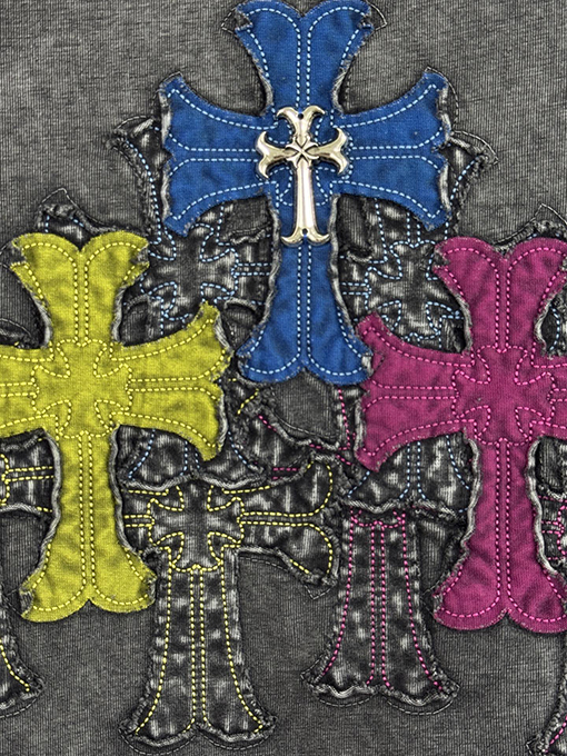クロムハーツ新しい馬蹄十字プリント水洗い布刺繍半袖Tシャツ