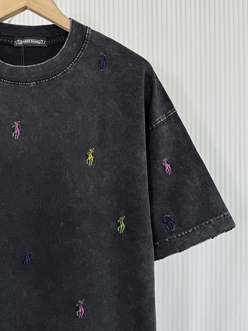 クロムハーツコピープリントウォッシュパッチ刺繍半袖Tシャツ