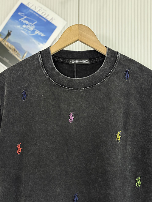 クロムハーツコピープリントウォッシュパッチ刺繍半袖Tシャツ