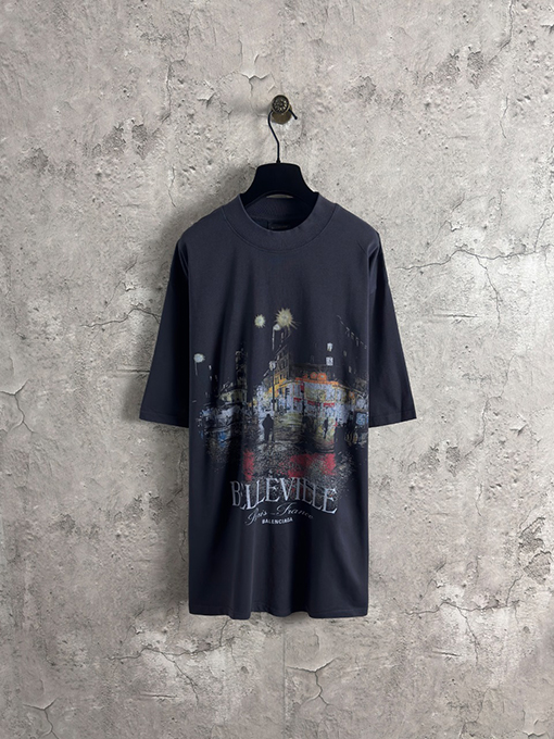 バレンシアガ Balenciaga ファッショナブルな街の夜景半袖Tシャツ