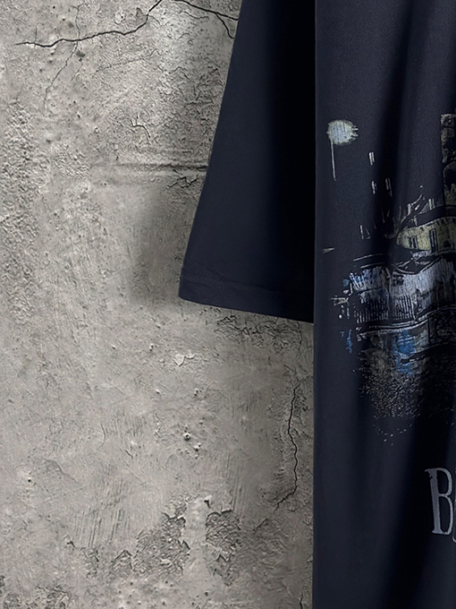 バレンシアガ Balenciaga ファッショナブルな街の夜景半袖Tシャツ