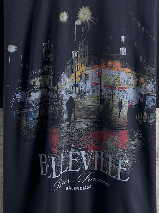 バレンシアガ Balenciaga ファッショナブルな街の夜景半袖Tシャツ