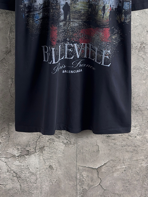 バレンシアガ Balenciaga ファッショナブルな街の夜景半袖Tシャツ