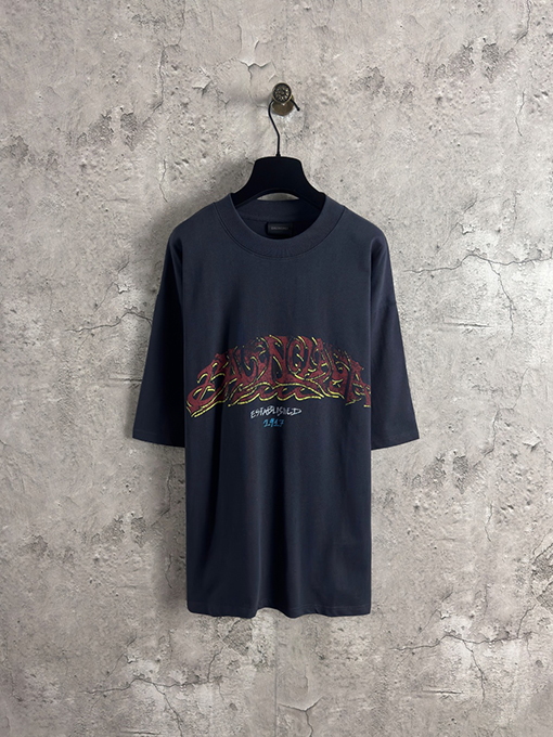 バレンシアガ Balenciaga ファッション炎落書きロゴ半袖Tシャツ