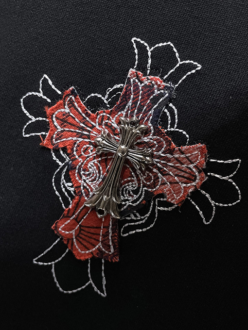 クロムハーツ十字架の手作り布刺繍柳丁半袖シャツ