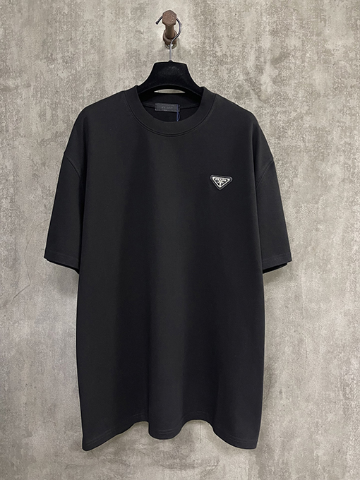 プラダ シルバーラベルレザークルーネック半袖Tシャツ
