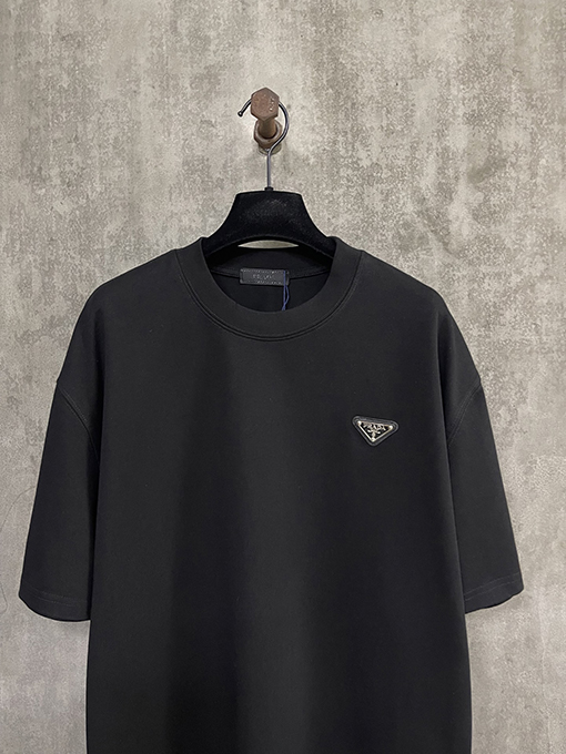 プラダ シルバーラベルレザークルーネック半袖Tシャツ