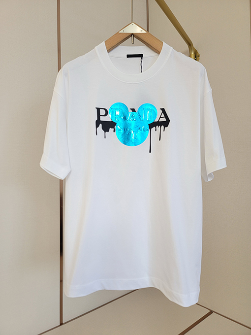 プラダ ペイントドロップアルファベットミッキーマウスオクルージョンパターン半袖Tシャツ