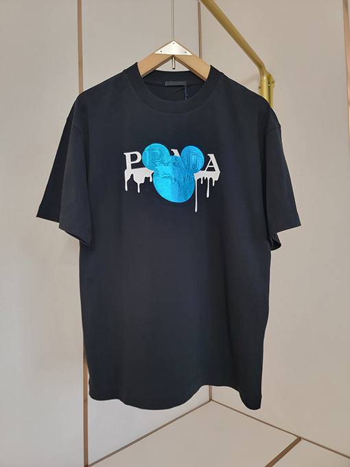 プラダ ペイントドロップアルファベットミッキーマウスオクルージョンパターン半袖Tシャツ