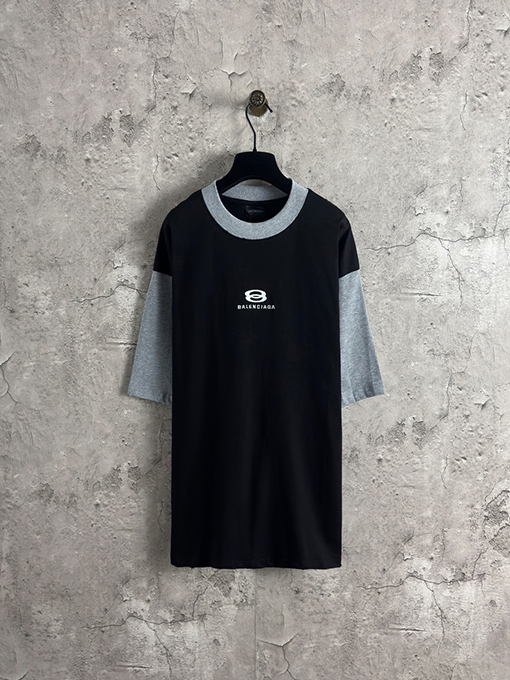バレンシアガ ファッション胸刺繍ダブルサークル衝突色半袖Tシャツ