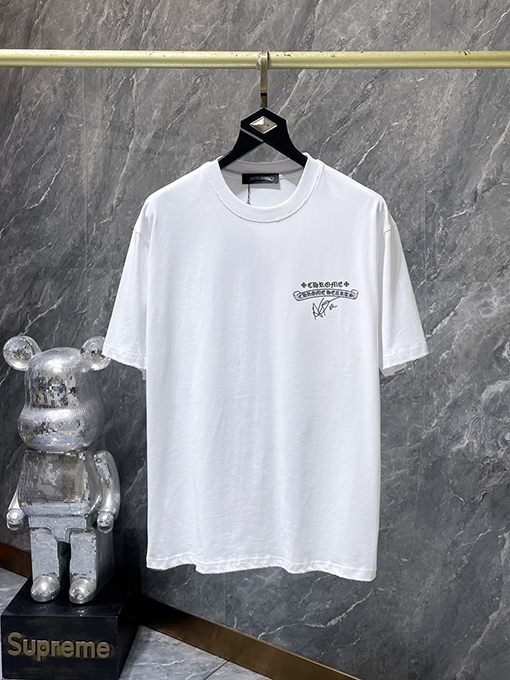 クロムハーツコピー 馬蹄サンスクリット語手磨きシリコンレタリング半袖Tシャツ