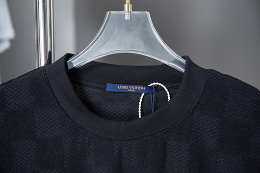 ルイヴィトン チェック柄の文字ジャカード刺繍半袖Tシャツ