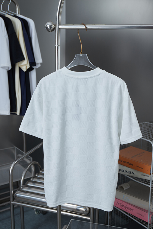 ルイヴィトン チェック柄の文字ジャカード刺繍半袖Tシャツ