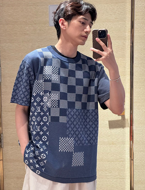 ルイヴィトン ファッションクラシックチェック柄ニット半袖Tシャツ