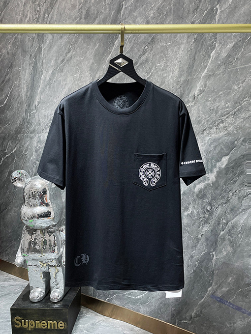 クロムハーツコピー ファッション馬蹄十字花サンスクリット半袖Tシャツ