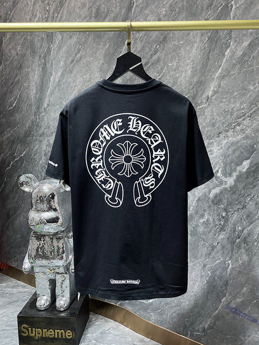 クロムハーツコピー ファッション馬蹄十字花サンスクリット半袖Tシャツ