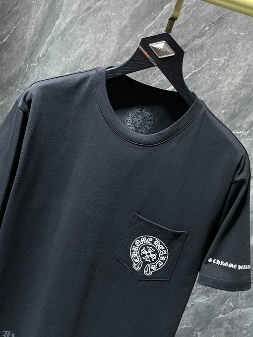 クロムハーツコピー ファッション馬蹄十字花サンスクリット半袖Tシャツ