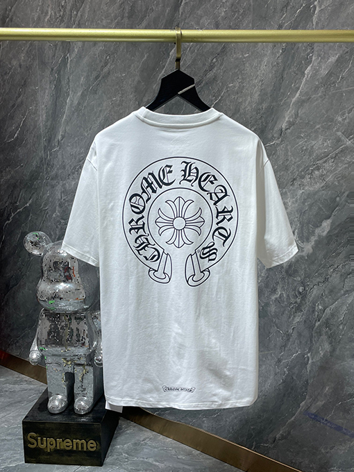 クロムハーツコピー ファッション馬蹄十字花サンスクリット半袖Tシャツ