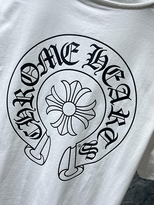 クロムハーツコピー ファッション馬蹄十字花サンスクリット半袖Tシャツ