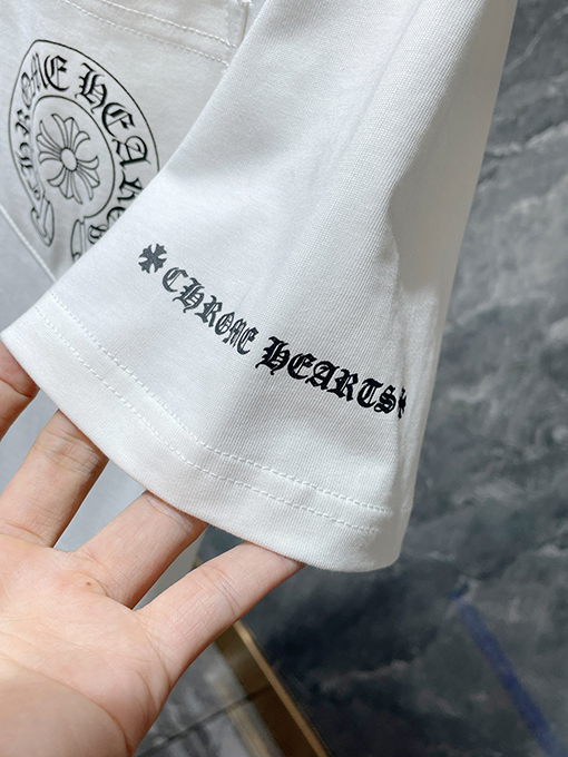 クロムハーツコピー ファッション馬蹄十字花サンスクリット半袖Tシャツ
