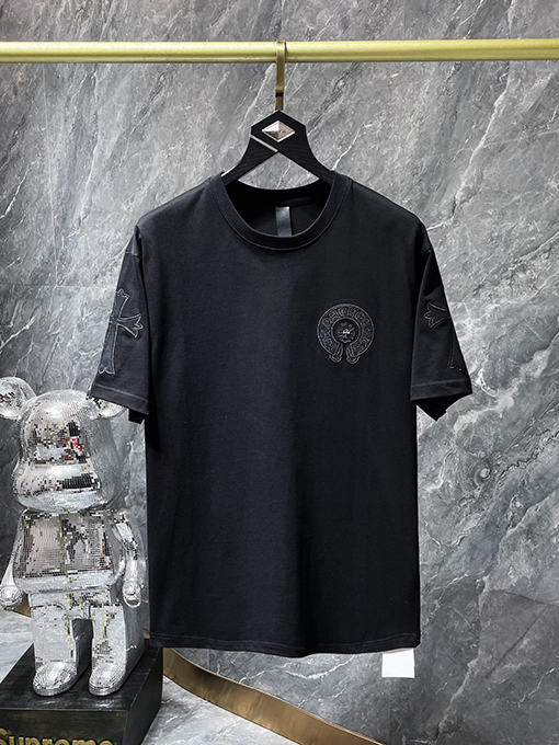 クロムハーツスーパーコピー 刺繍ピンレザークロス半袖Tシャツ