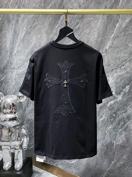 クロムハーツスーパーコピー 刺繍ピンレザークロス半袖Tシャツ
