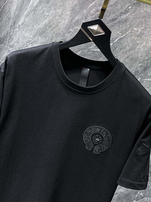 クロムハーツスーパーコピー 刺繍ピンレザークロス半袖Tシャツ
