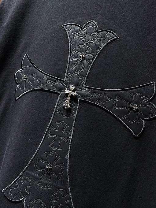 クロムハーツスーパーコピー 刺繍ピンレザークロス半袖Tシャツ