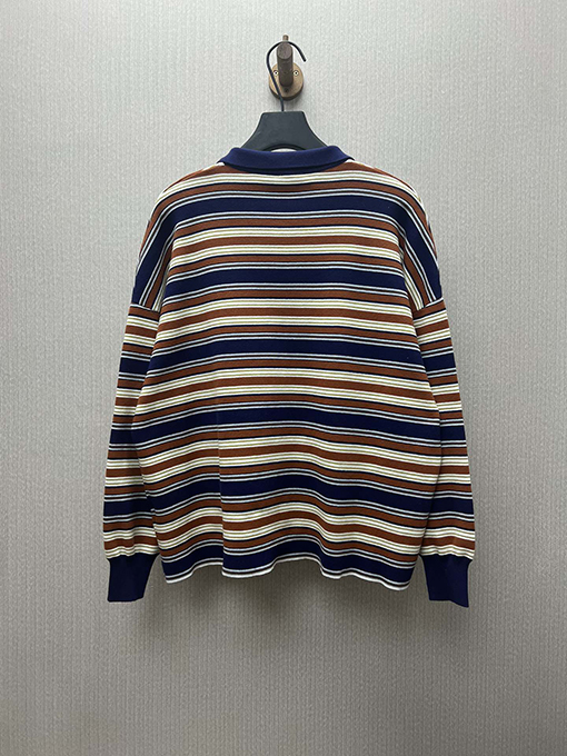 セリーヌ 新しいルーズストライプ刺繍コットン長袖ポロシャツ