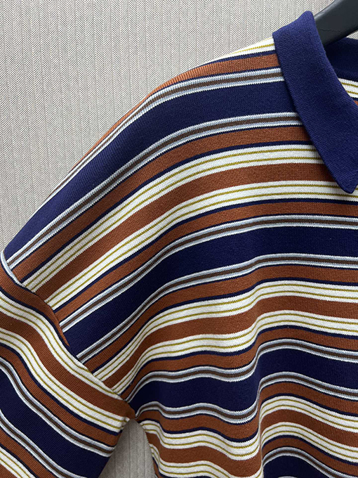 セリーヌ 新しいルーズストライプ刺繍コットン長袖ポロシャツ