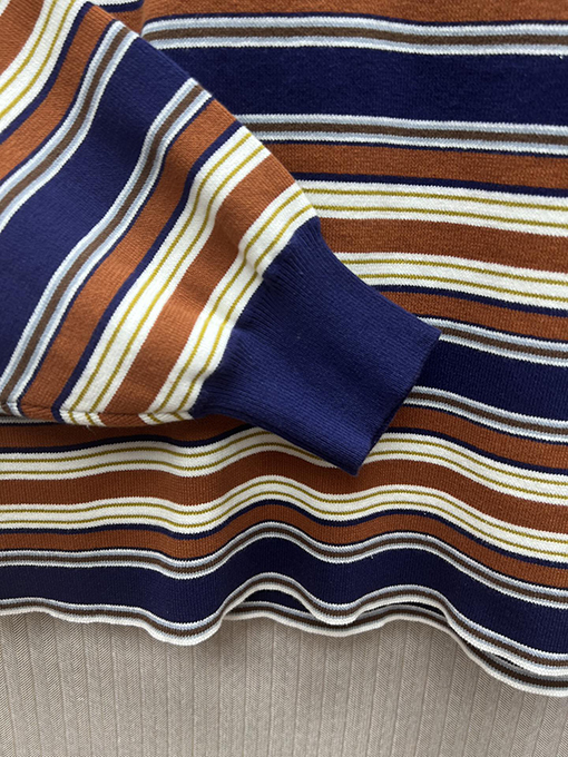 セリーヌ 新しいルーズストライプ刺繍コットン長袖ポロシャツ