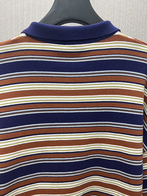 セリーヌ 新しいルーズストライプ刺繍コットン長袖ポロシャツ