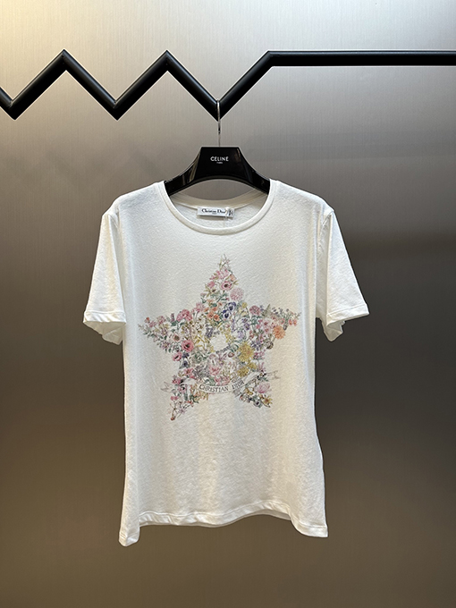 ディオール ファッション五芒星花柄半袖Tシャツ